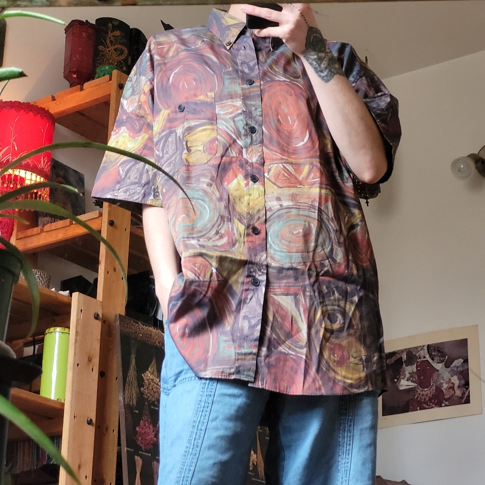 Guy Laroche Paris Multicolor Abstract Men's Shirt - Size Lg - Picture 2 of 7